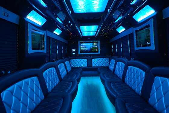 party bus blue lounge
