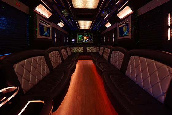 party bus sound system and tv set